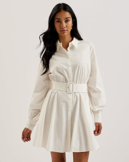 Women's Jurua-Long Sleeve Shirt Mini Dress White