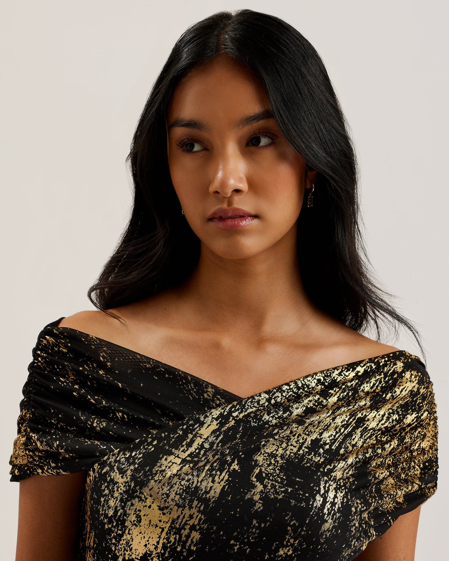 Women's Serinha-Bardot Foil Printed Midi Dress Black
