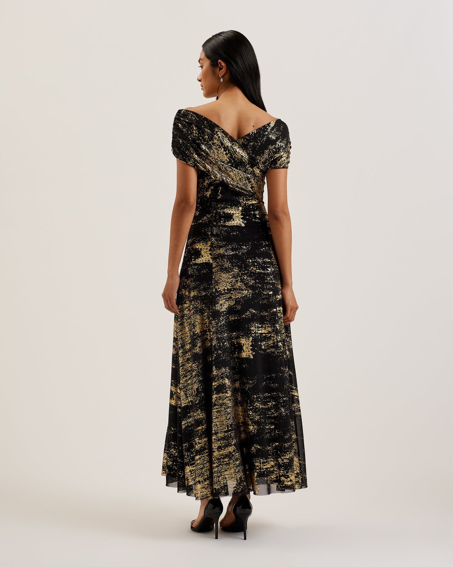 Women's Serinha-Bardot Foil Printed Midi Dress Black