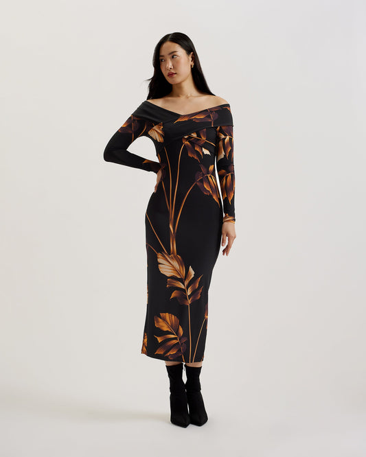 Women's Josefen-Bardot Slinky Jersey Bodycon Midi Black