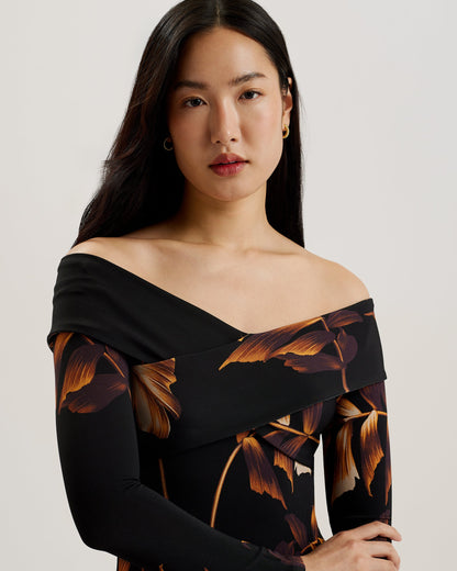 Women's Josefen-Bardot Slinky Jersey Bodycon Midi Black