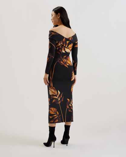 Women's Josefen-Bardot Slinky Jersey Bodycon Midi Black