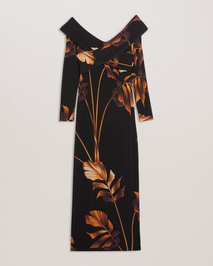 Women's Josefen-Bardot Slinky Jersey Bodycon Midi Black