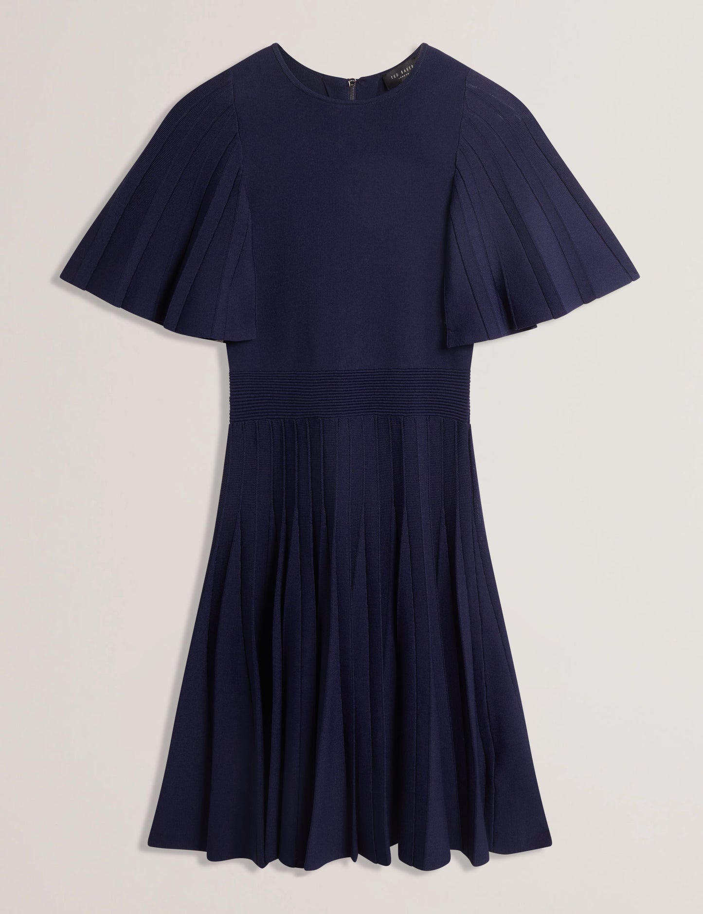 ALENHA: Knitted Angel Sleeve Mini Dress Navy