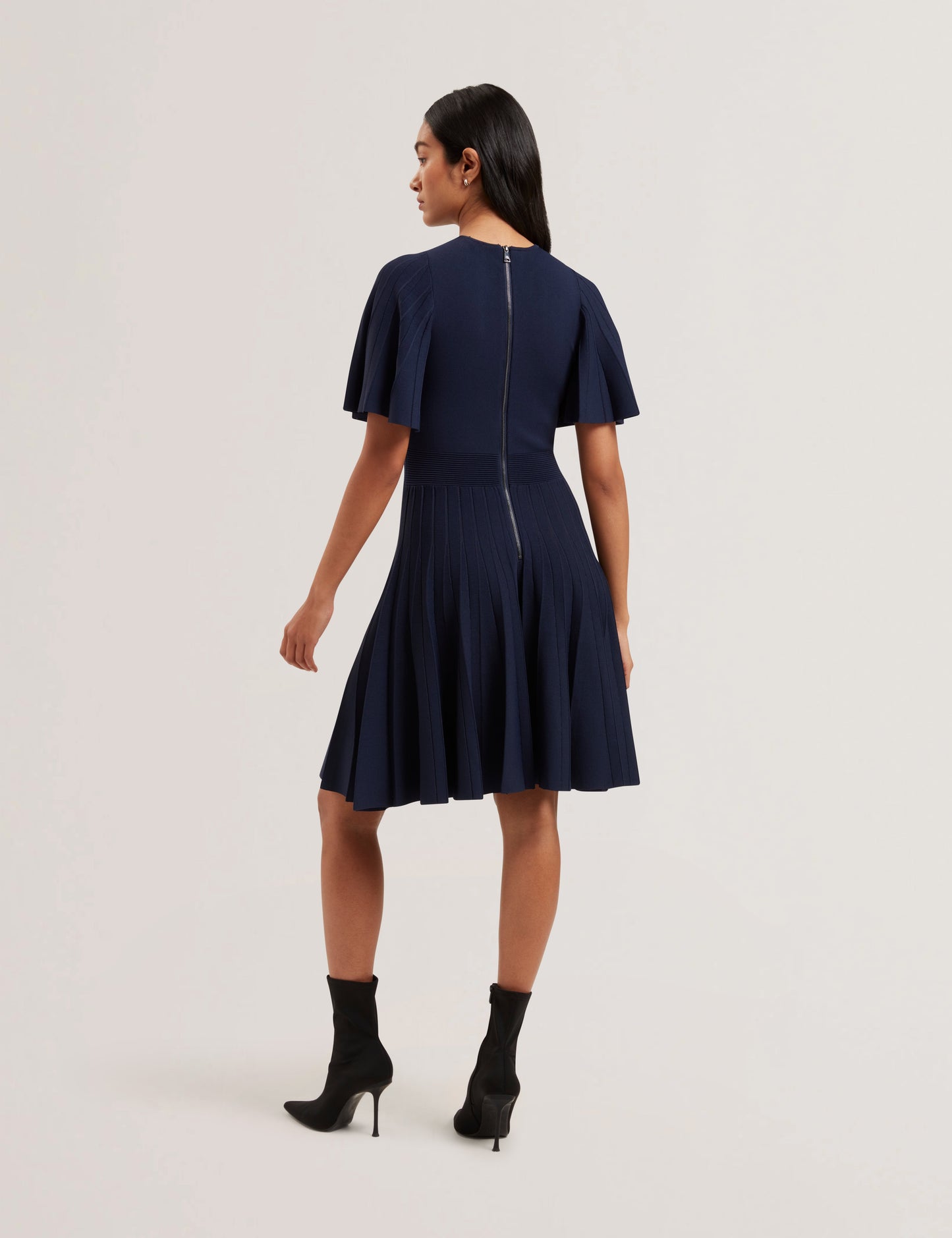 ALENHA: Knitted Angel Sleeve Mini Dress Navy