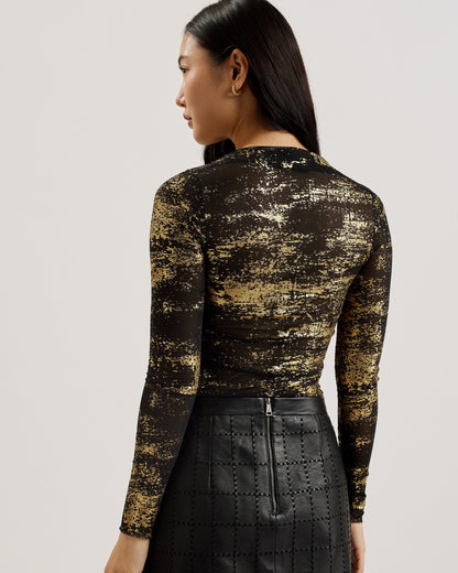 Women's Karenha-Foil Printed Skinny Fit Mesh Top Black
