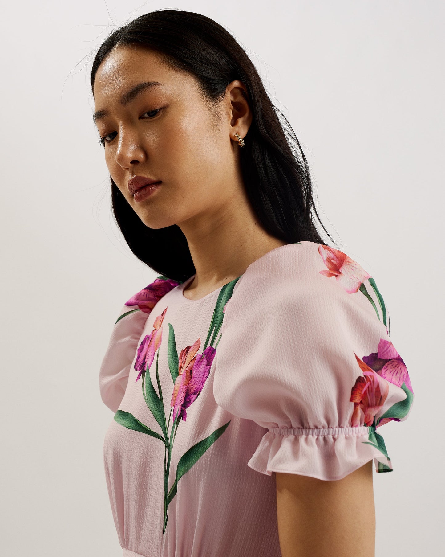 Women's Meriel-Midi Tea Dress With Puff Sleeves Lt-Pink