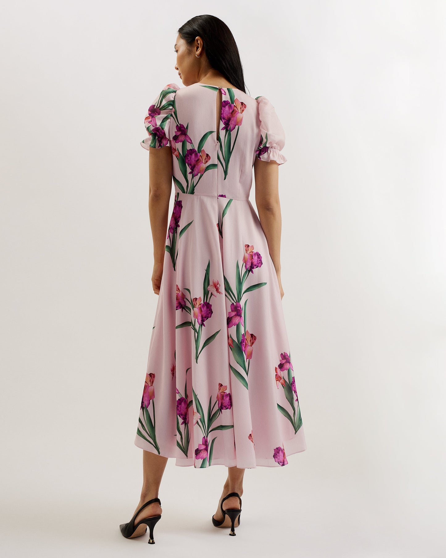 Women's Meriel-Midi Tea Dress With Puff Sleeves Lt-Pink