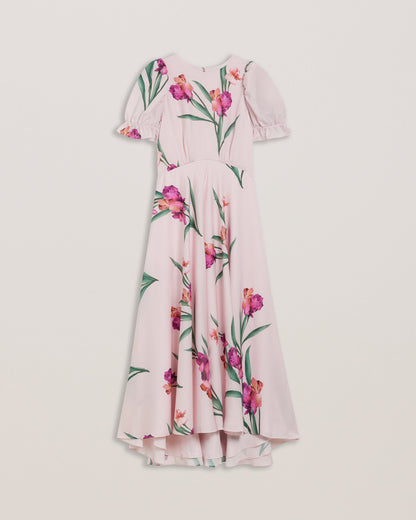Women's Meriel-Midi Tea Dress With Puff Sleeves Lt-Pink