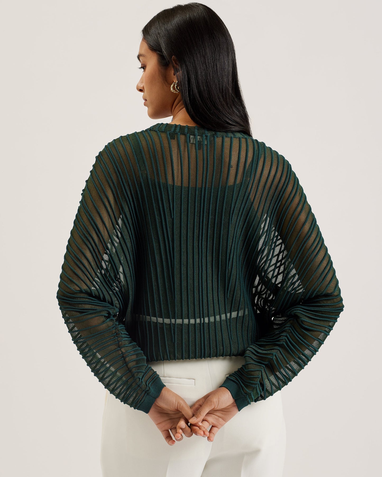 Women's Nellay-Sheer Striped Engineered Knit Sweater Dk-Green