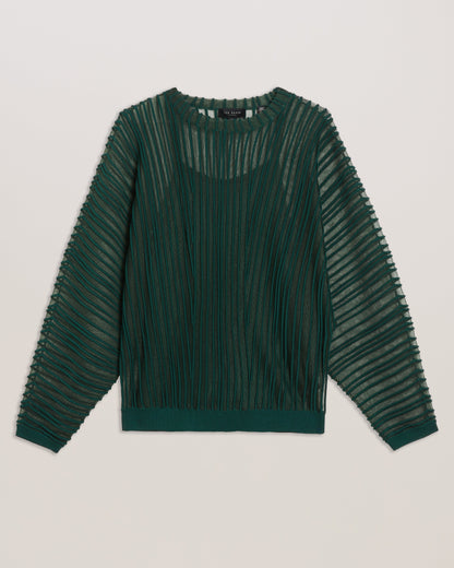 Women's Nellay-Sheer Striped Engineered Knit Sweater Dk-Green