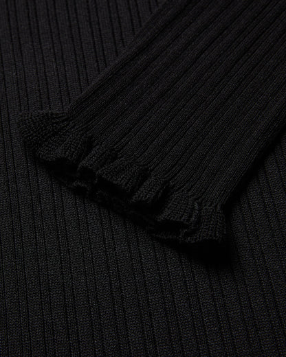 Women's Janittt-Rib Funnel Neck Frill Jumper Black
