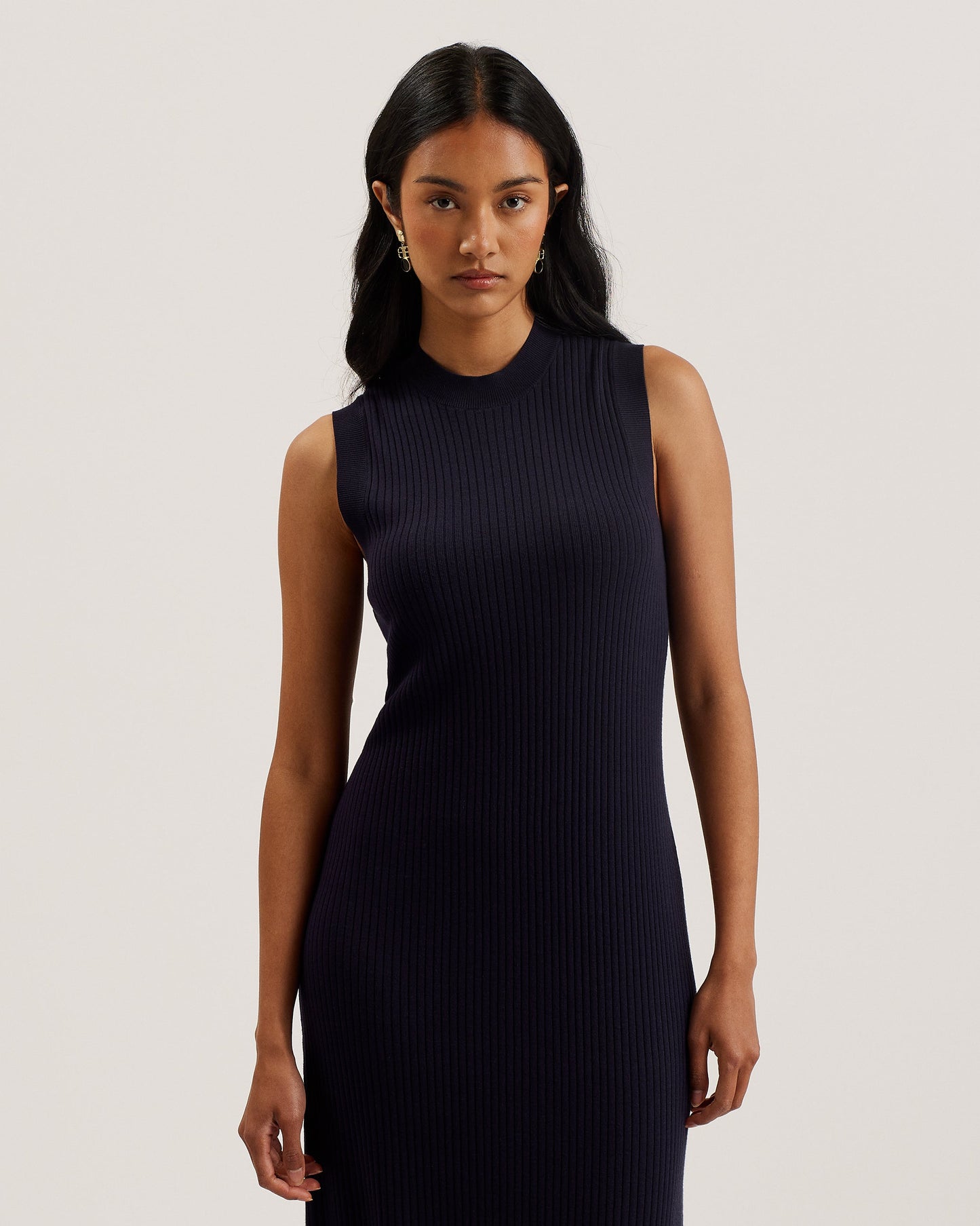 Women's Sandiii-Ribbed Crew Neck Knitted Column Maxi Navy
