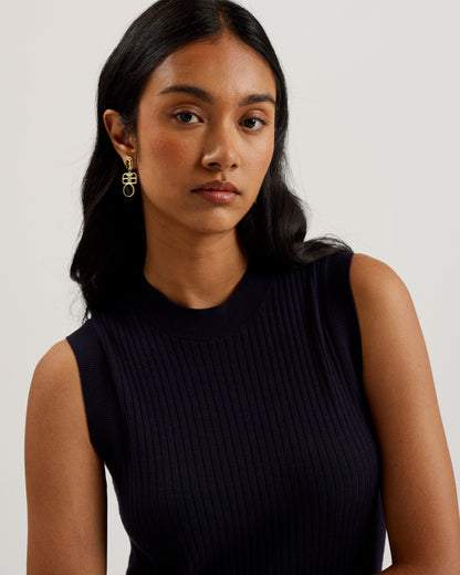 Women's Sandiii-Ribbed Crew Neck Knitted Column Maxi Navy