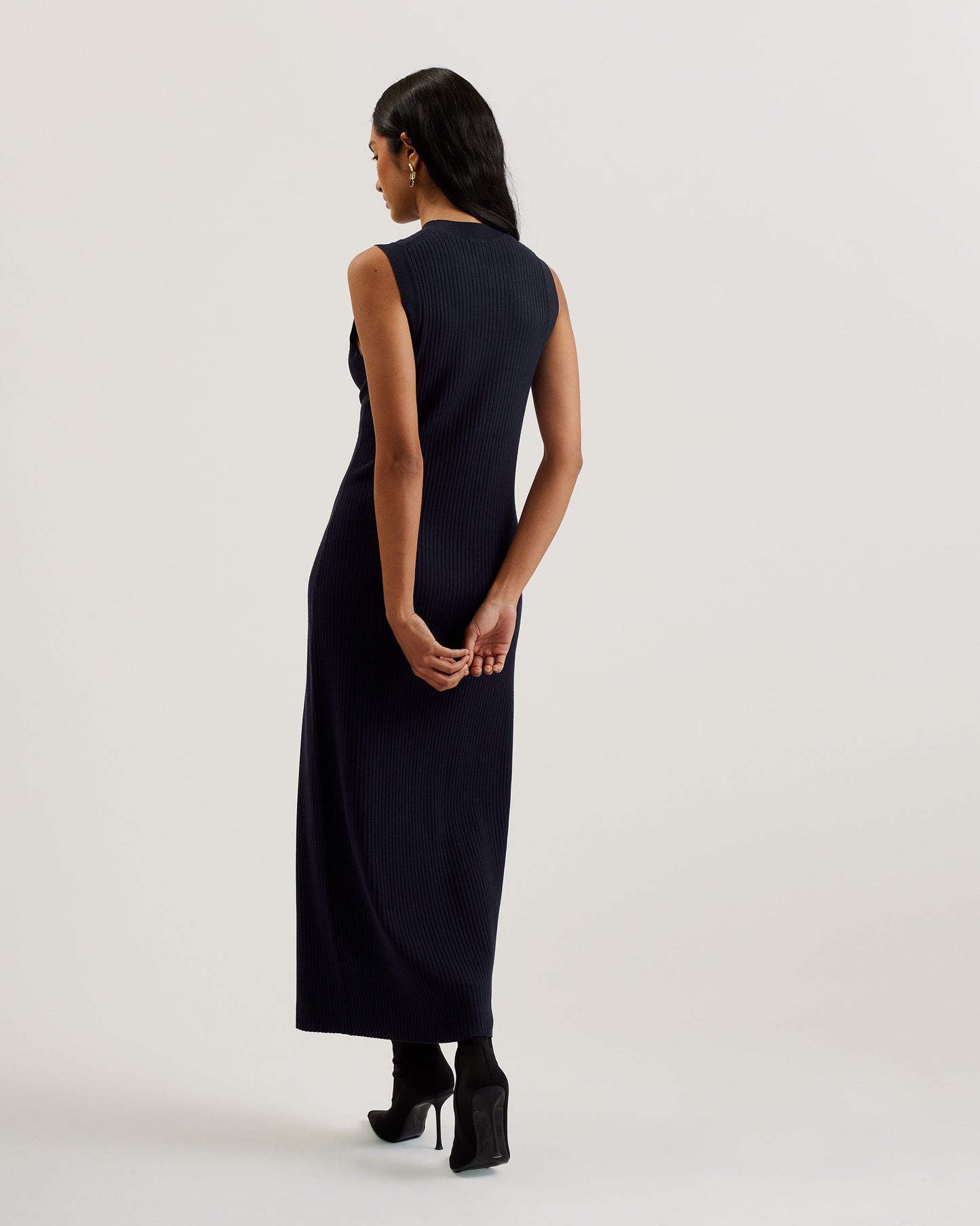 Women's Sandiii-Ribbed Crew Neck Knitted Column Maxi Navy