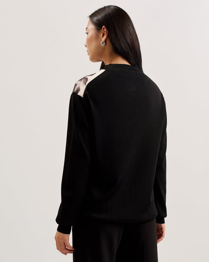 Women's Gweenn-Printed Woven Front Longline Cardigan Black