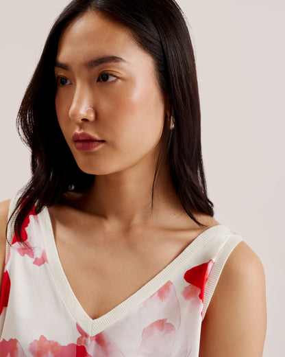 Women's Heidiii-Woven Front V Neck Printed Tank Ivory