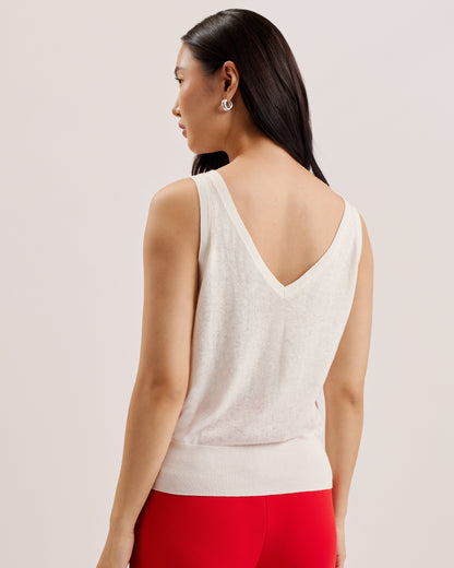 Women's Heidiii-Woven Front V Neck Printed Tank Ivory