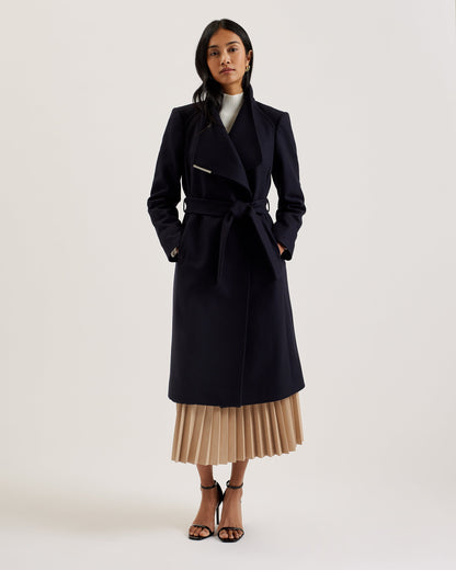 Women's Rose-Midi Length Belted Wool Wrap Coat Dk-Navy