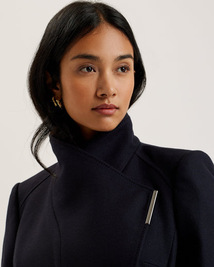Women's Rose-Midi Length Belted Wool Wrap Coat Dk-Navy