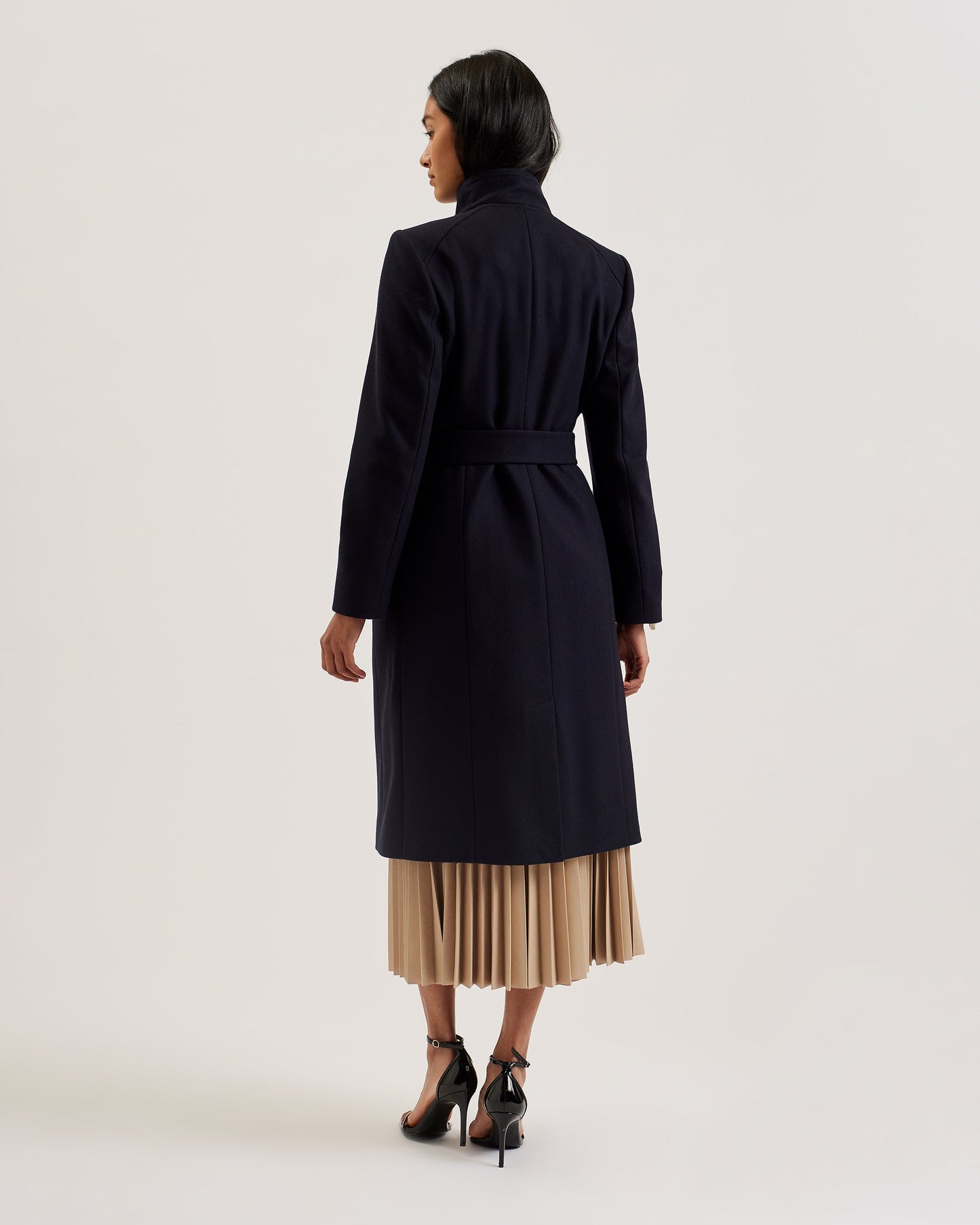 Women's Rose-Midi Length Belted Wool Wrap Coat Dk-Navy