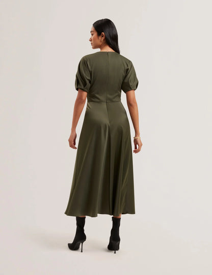 Women's EDULIS-Ponte Bodice Satin Skirt Midi Dk-Green