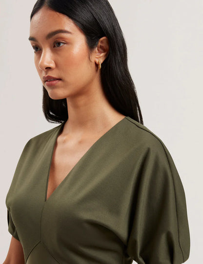 Women's EDULIS-Ponte Bodice Satin Skirt Midi Dk-Green