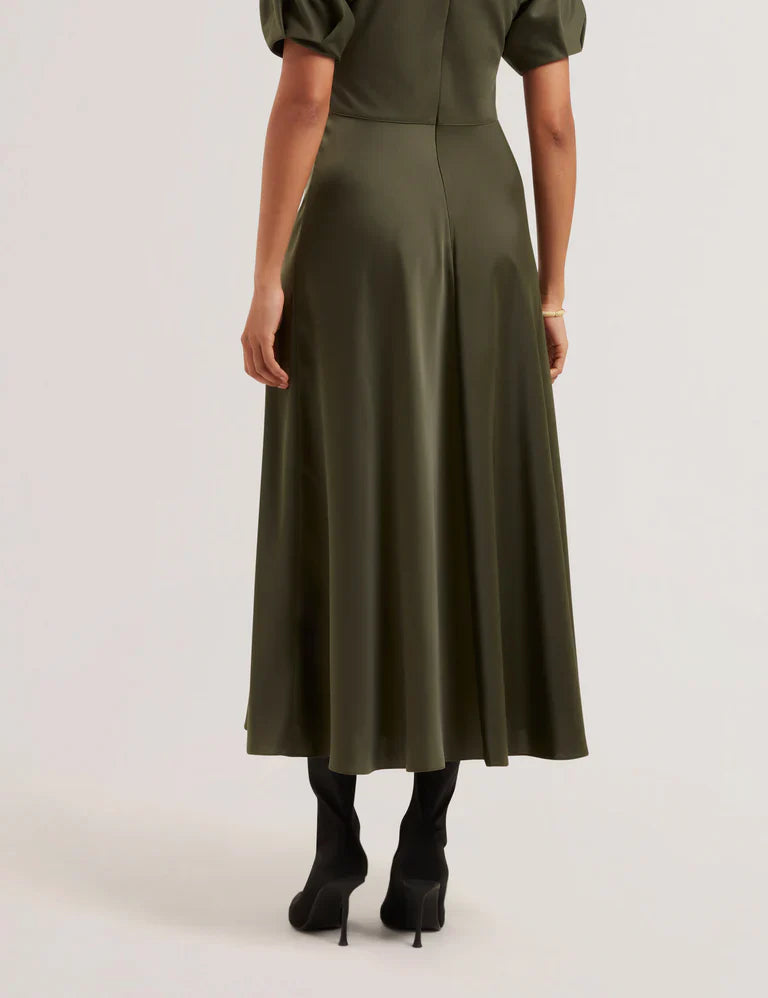 Women's EDULIS-Ponte Bodice Satin Skirt Midi Dk-Green