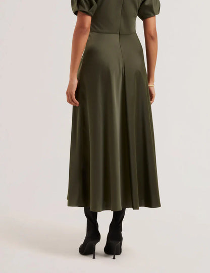 Women's EDULIS-Ponte Bodice Satin Skirt Midi Dk-Green