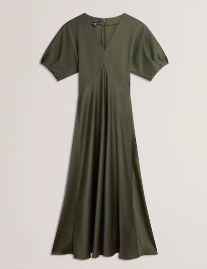 Women's EDULIS-Ponte Bodice Satin Skirt Midi Dk-Green