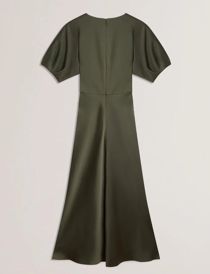 Women's EDULIS-Ponte Bodice Satin Skirt Midi Dk-Green