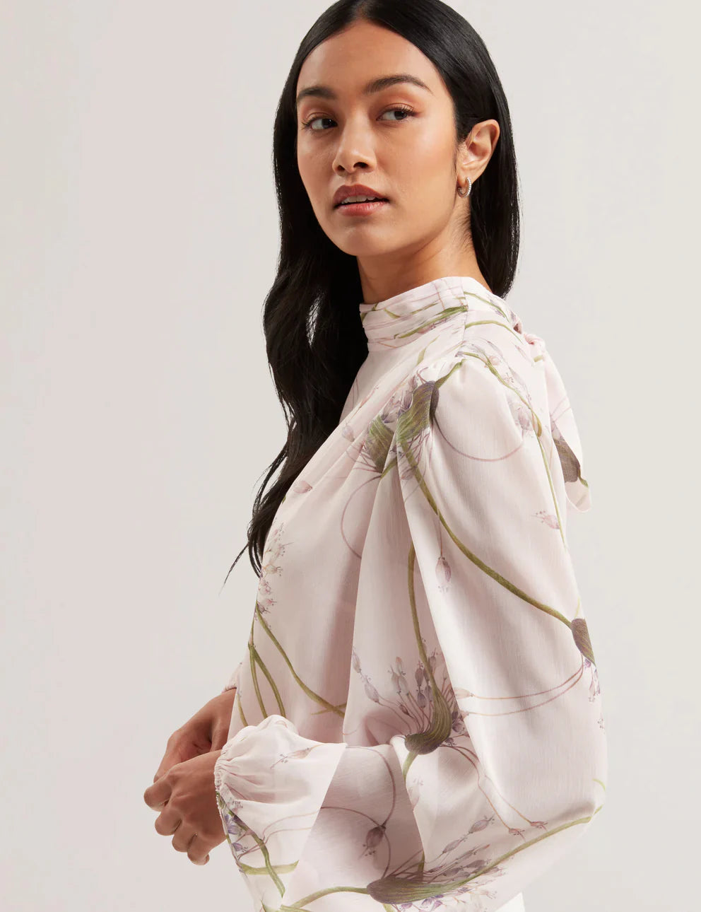 Women's ALATI-Printed Tie Neck Long Sleeve Blouse