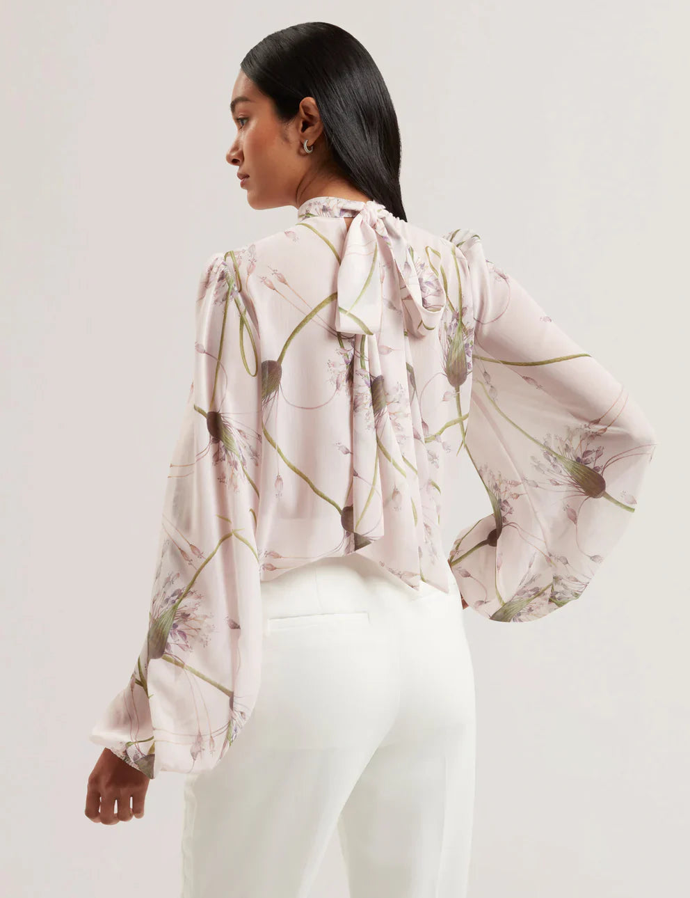 Women's ALATI-Printed Tie Neck Long Sleeve Blouse