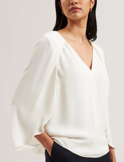 Women's EVROS-V-neck Capelet Sleeve Blouse