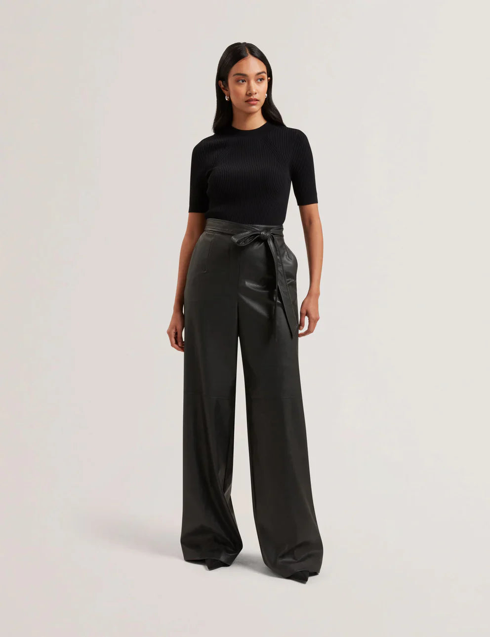 Women's Telea-Faux Leather Leg Knit Bodice Jumpsuit
