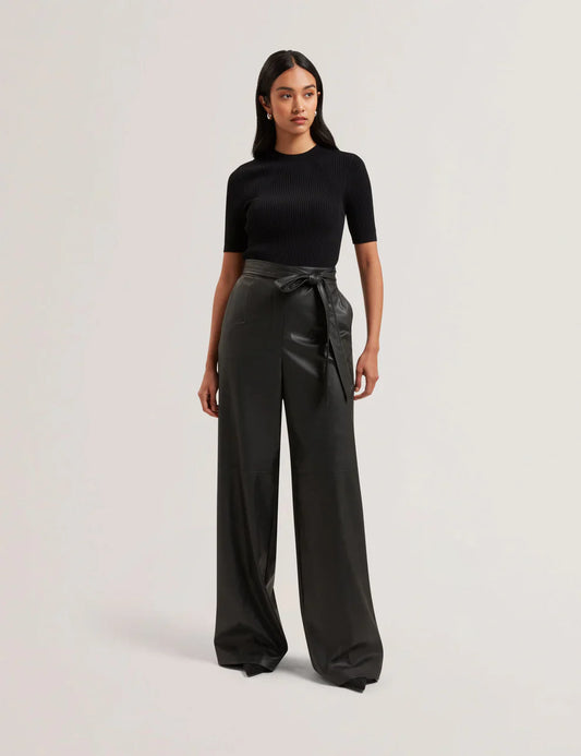 Women's Telea-Faux Leather Leg Knit Bodice Jumpsuit