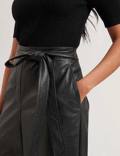 Women's Telea-Faux Leather Leg Knit Bodice Jumpsuit