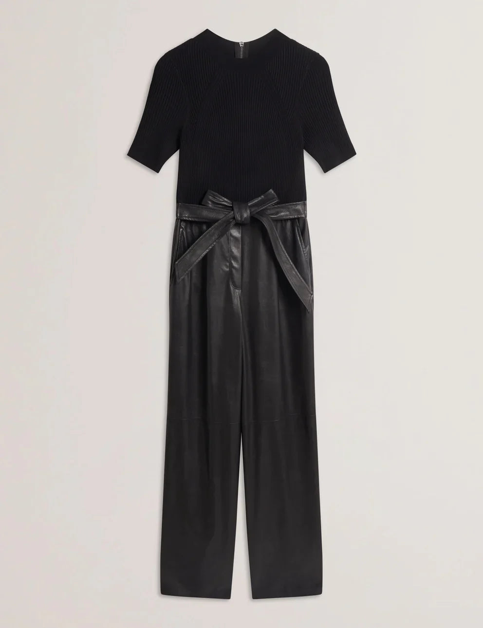 Women's Telea-Faux Leather Leg Knit Bodice Jumpsuit