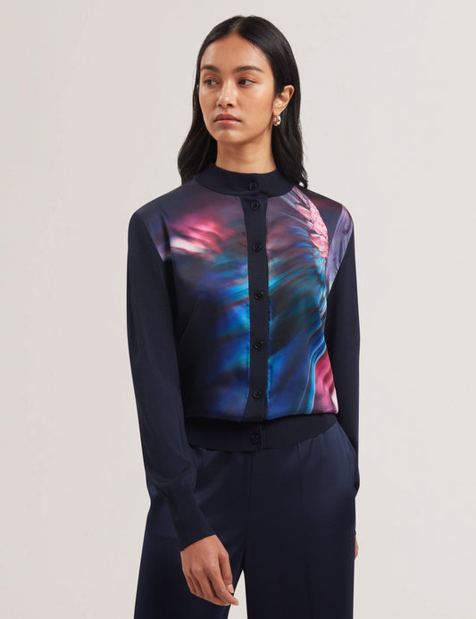 Women's PAULEAN-Woven Front Knitted Cardigan