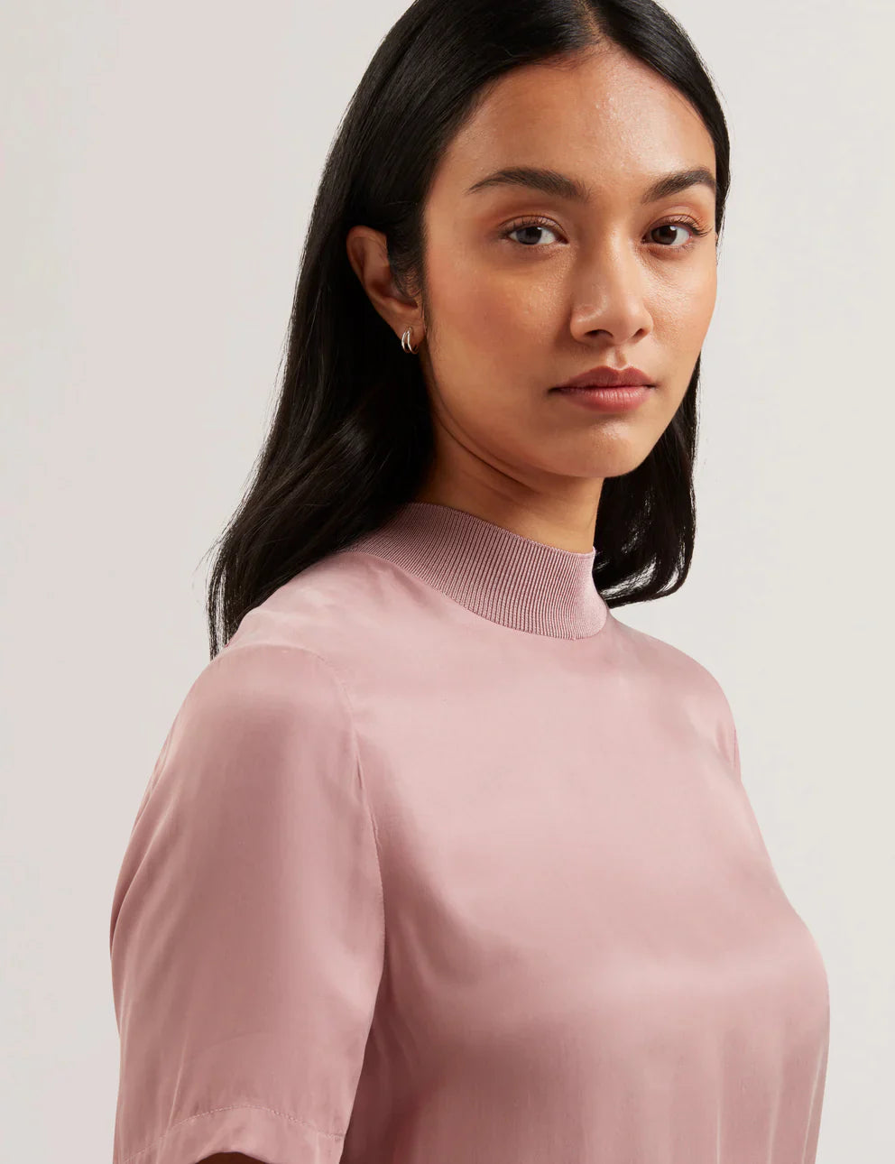 Women's ANYAAA-Cupro Woven Front Short Sleeve Tee