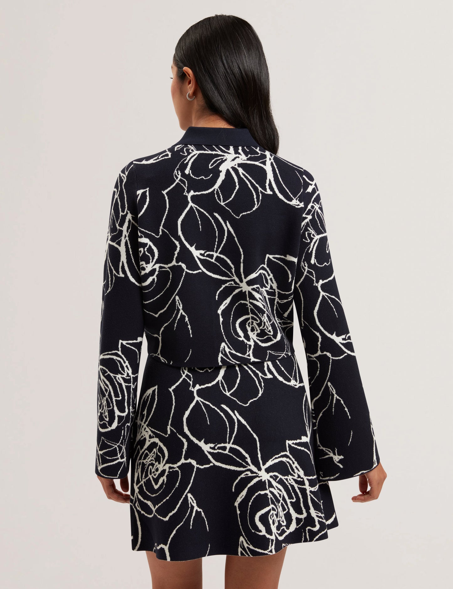 Women's AMELIHA-Knitted Jacquard Collared Cardigan Navy