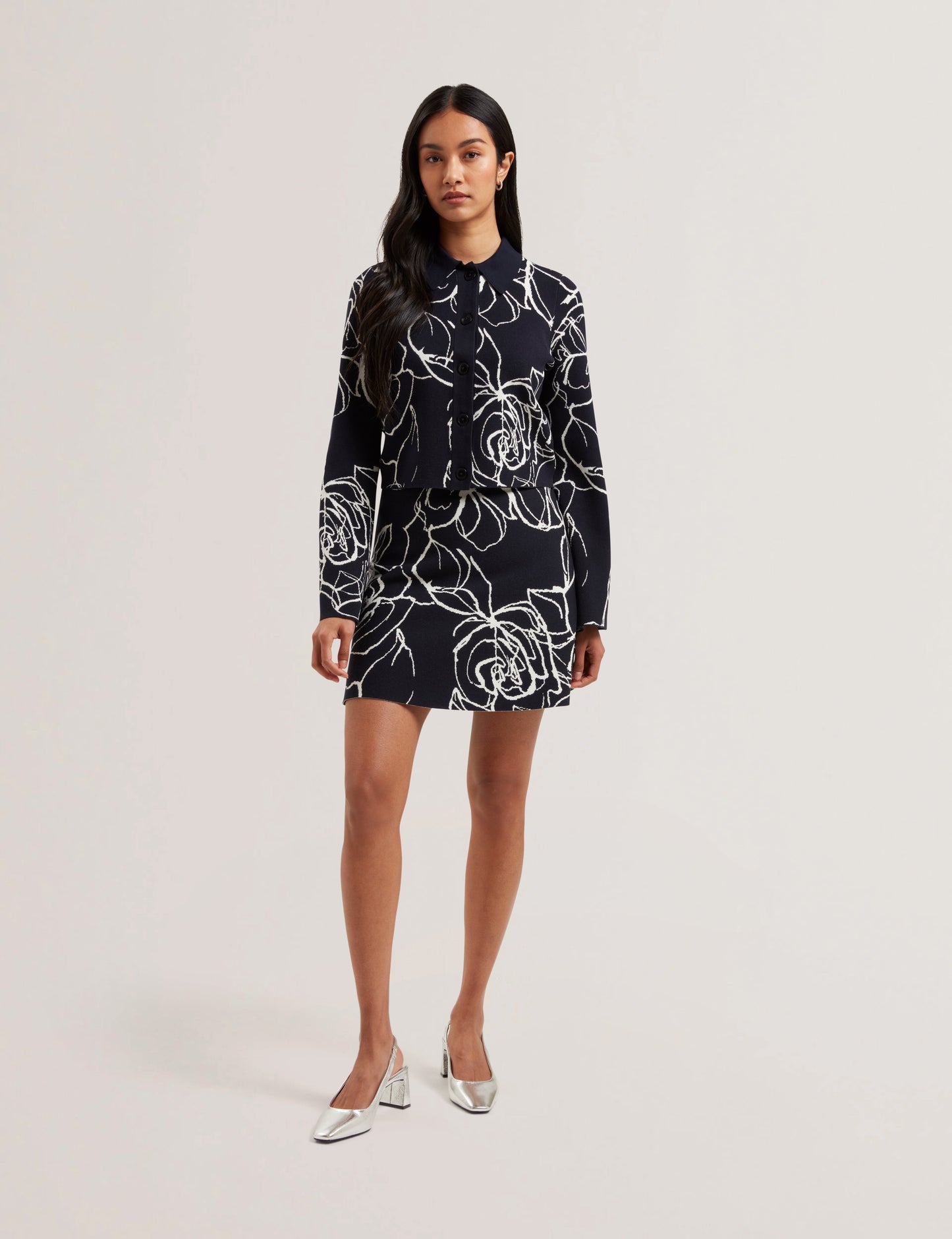 Women's AMELIHA-Knitted Jacquard Collared Cardigan Navy