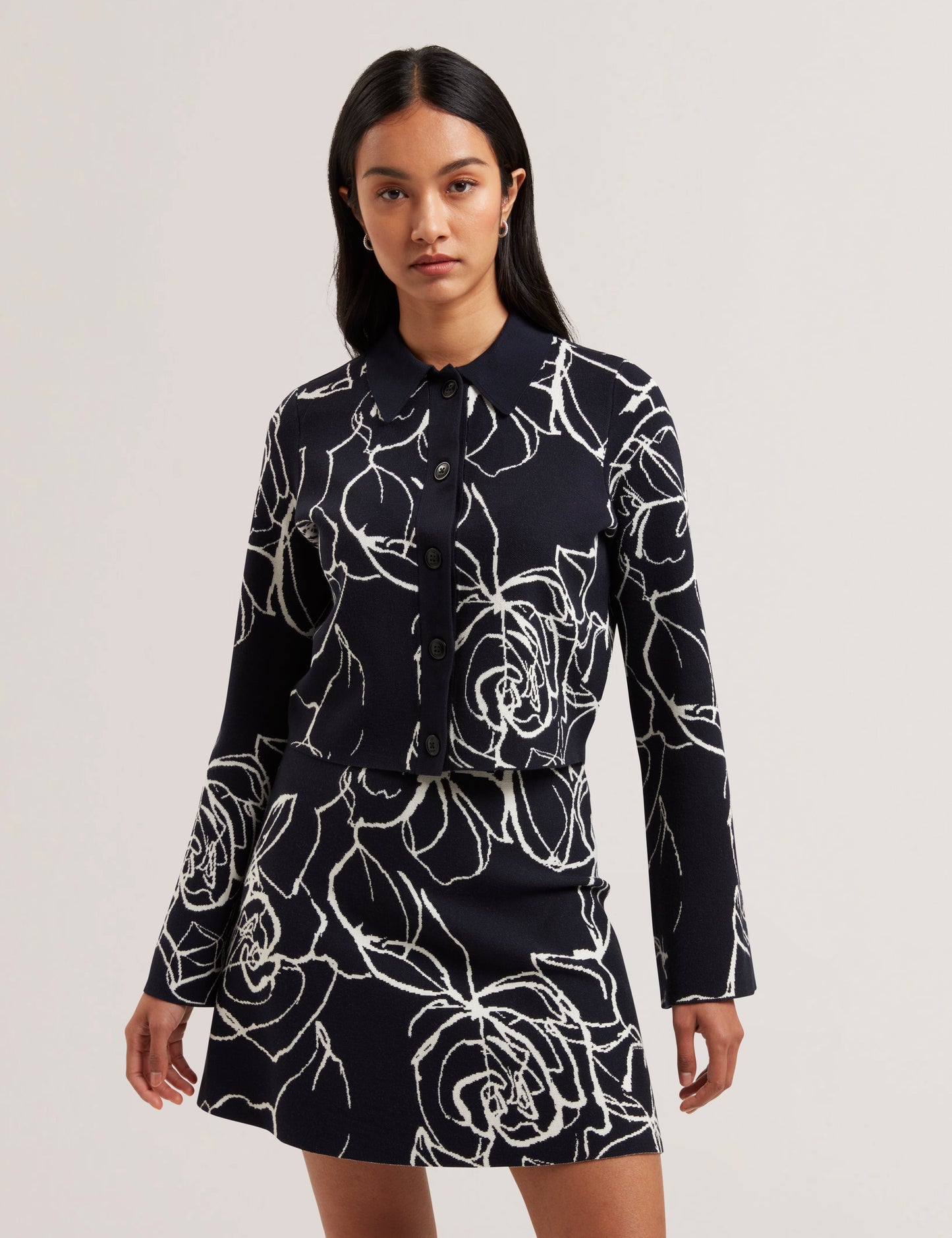 Women's AMELIHA-Knitted Jacquard Collared Cardigan Navy