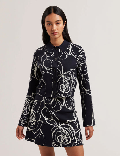 Women's AMELIHA-Knitted Jacquard Collared Cardigan Navy