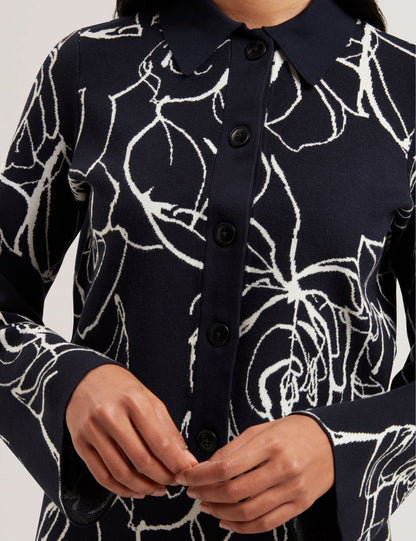 Women's AMELIHA-Knitted Jacquard Collared Cardigan Navy