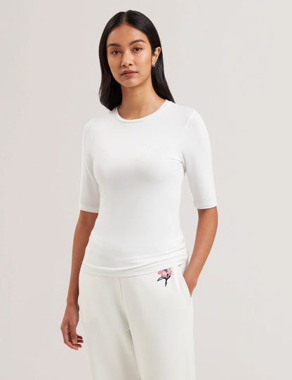 Womens CASY-Fitted Half Sleeve Chest Branded Tee Petal