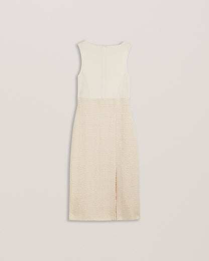 Women's Morim-Knit Bodice Boucle Mid Skirt Side Slit Ivory