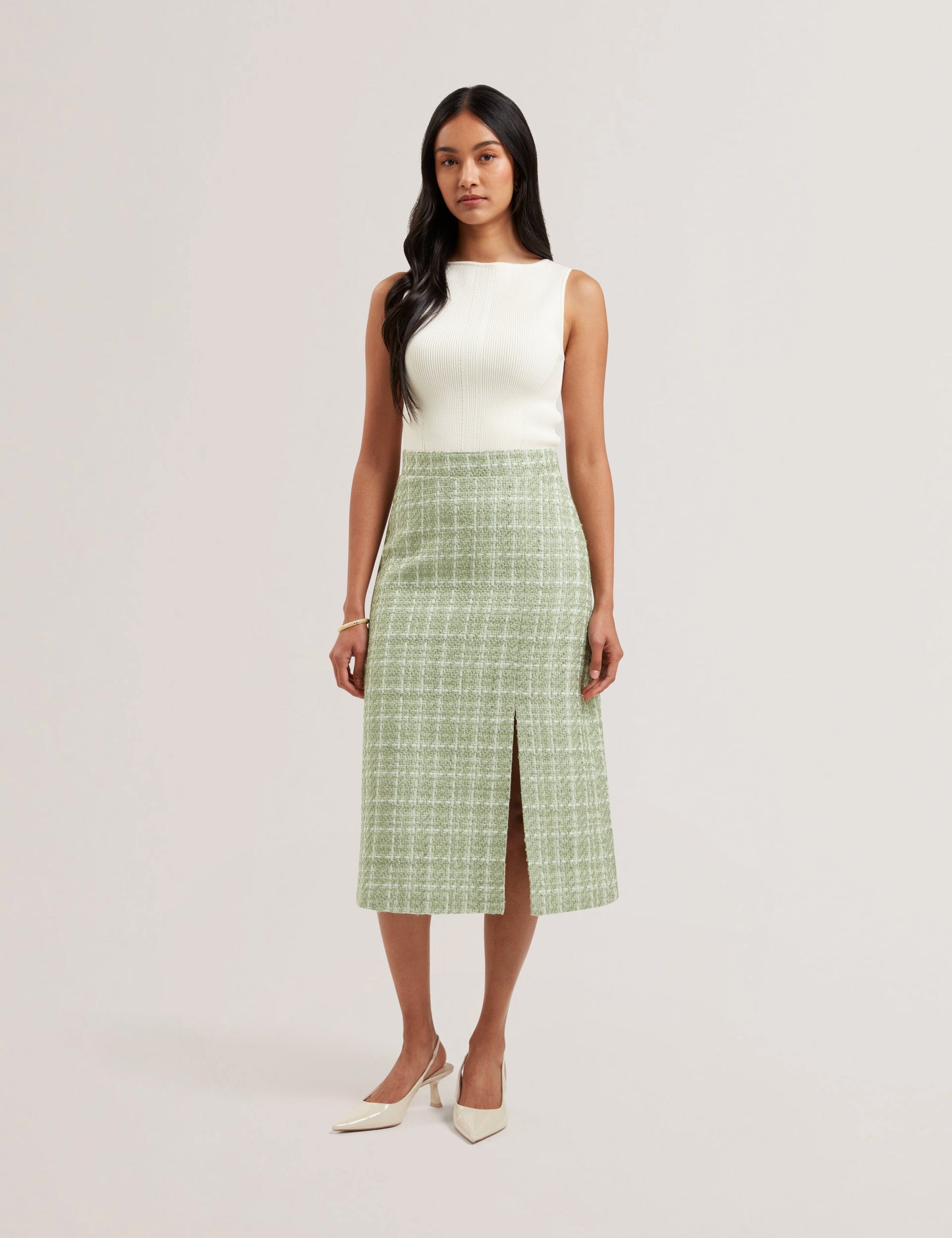 Women's MORIM-Knit Bodice Boucle Midi Skirt