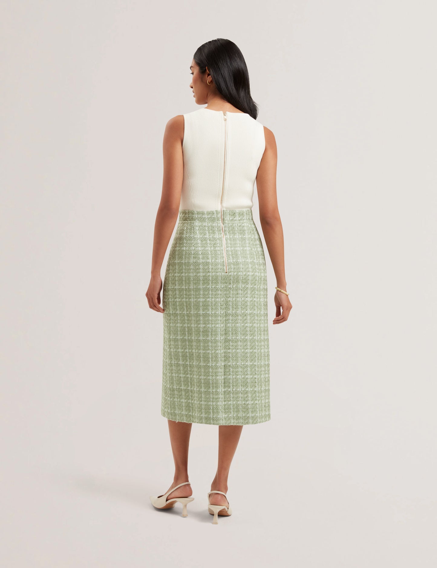 Women's MORIM-Knit Bodice Boucle Midi Skirt