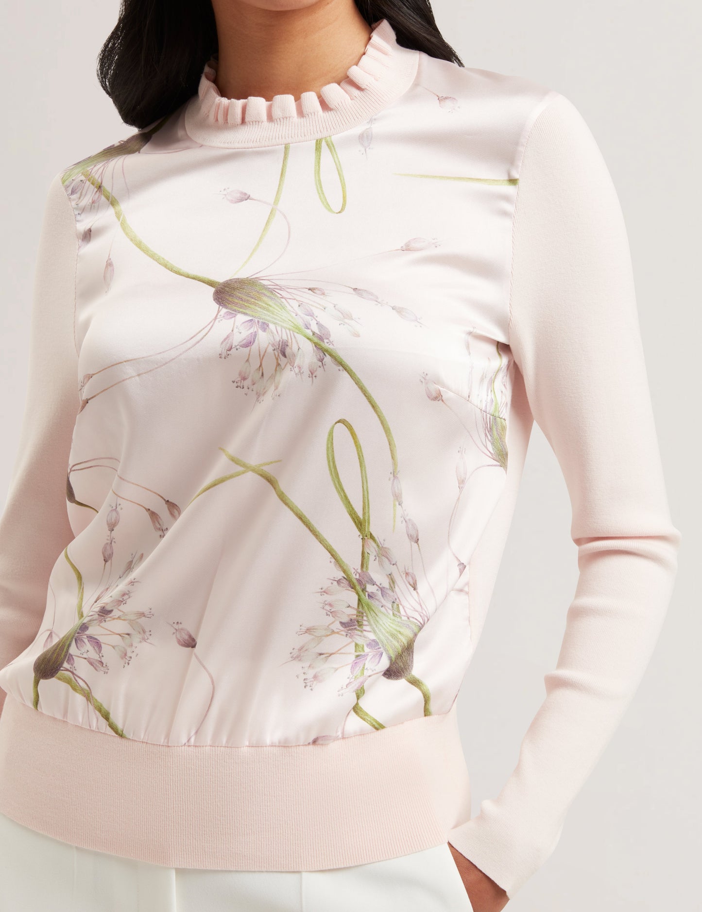 Women's VIVVYAN-Printed Woven Front High Neck Petal Pink